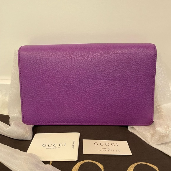 GUCCI 407041 Pebbled Calfskin Soho Wallet on Chain Crossbody Purple - Picture 4 of 9